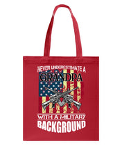 Load image into Gallery viewer, Never Underestimate A Grandpa Black T-Shirt Basketweave Tote Bag