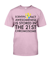 Load image into Gallery viewer, Scientist Fact Awesomeness Is Stored In The 21St Chromosome Guys Tee