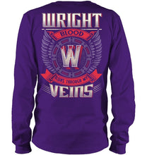Load image into Gallery viewer, Wright Blood Runs Through Veins Black Quote Name T-Shirt Unisex Long Sleeve