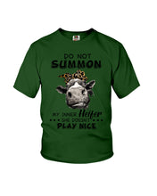 Load image into Gallery viewer, My Inner Heifer Doesn&#39;t Play Nice Funny Quote T-Shirt Youth Tee