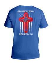 Load image into Gallery viewer, God Country Corps Semper Fi Black T-Shirt Guys V-Neck