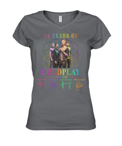 24 Years Of Coldplay Black T-Shirt Ladies V-Neck