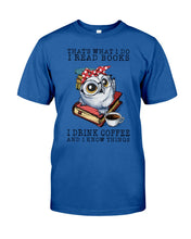 Load image into Gallery viewer, Cute Owl Read Books And Drink Coffee Funny T-Shirt Guys Tee
