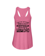 Load image into Gallery viewer, Attitude From Crazy Norwegian Dad Norway Love T-Shirt For Dad Ladies Flowy Tank