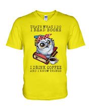Load image into Gallery viewer, Cute Owl Read Books And Drink Coffee Funny T-Shirt Guys V-Neck