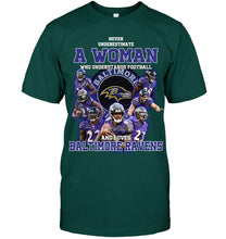 Load image into Gallery viewer, Woman Loves American Football And Baltimore Ravens Gift For Fans Guys Tee