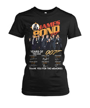 Load image into Gallery viewer, James Bond Anniversary Autograph 1962-2020 T-Shirt Ladies Tee
