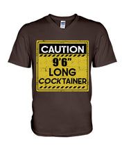 Load image into Gallery viewer, Caution 9&#39;6&#39;&#39; Long Cocktainer Black T-Shirt Guys V-Neck