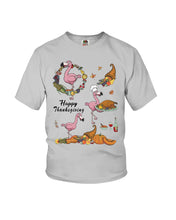Load image into Gallery viewer, Flamingo Happy Thanksgiving Youth Tee