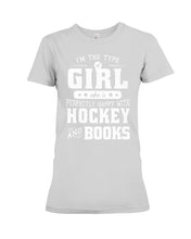 Load image into Gallery viewer, Girl Who Loves Hockey And Books Quote Name T-Shirt Ladies Tee