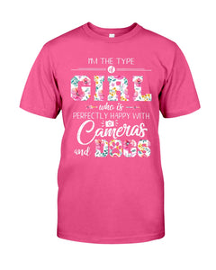 A Girl Who Is Happy With Cameras And Dogs Gift For Dog Lovers T-Shirt Guys Tee