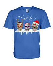 Load image into Gallery viewer, Merry Christmas Three Skulls Christmas T-Shirt Gift Guys V-Neck
