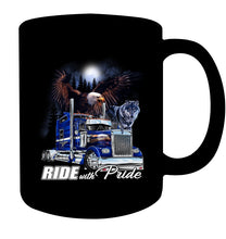 Load image into Gallery viewer, Ride With Pride Wolf Truck Black T-Shirt Mug