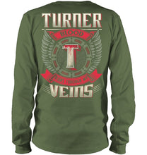 Load image into Gallery viewer, Turner Blood Runs Through Veins Black Quote Name T-Shirt Unisex Long Sleeve