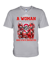 Load image into Gallery viewer, Woman Loves Ohio States Buckeyes American Football Ncaa 2019 T-Shirt Guys V-Neck