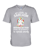 Load image into Gallery viewer, Unicorn Sarcasm Speak Wisely Funny Quote Guys V-Neck