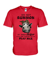 Load image into Gallery viewer, My Inner Heifer Doesn&#39;t Play Nice Funny Quote T-Shirt Guys V-Neck