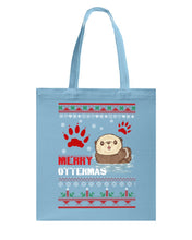 Load image into Gallery viewer, Merry Ottermas All Of The Otter Reindeer Black T-Shirt Basketweave Tote Bag