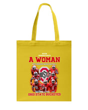 Load image into Gallery viewer, Woman Loves Ohio States Buckeyes American Football Ncaa 2019 T-Shirt Basketweave Tote Bag