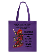 Load image into Gallery viewer, Samurai Consistent Persistent Resilient Quote T-Shirt Basketweave Tote Bag