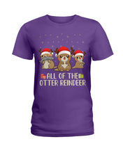 Load image into Gallery viewer, Merry Ottermas All Of The Otter Reindeer Black T-Shirt Ladies Tee
