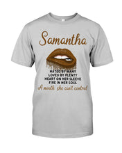 Load image into Gallery viewer, Samantha A Mouth She Can't Control Lipsquote Name T-Shirt Basketweave Tote Bag