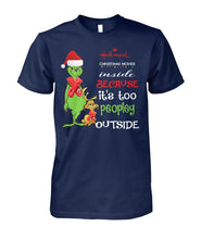 Load image into Gallery viewer, Grinch Christmas Movie It's Too Peopley Outside Black T-Shirt Guys Tee