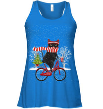 Load image into Gallery viewer, Winter Cat Riding Bicycle Christmas Gift T-Shirt Ladies Flowy Tank