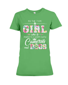 A Girl Who Is Happy With Cameras And Dogs Gift For Dog Lovers T-Shirt Ladies Tee