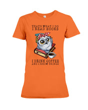 Load image into Gallery viewer, Cute Owl Read Books And Drink Coffee Funny T-Shirt Ladies Tee