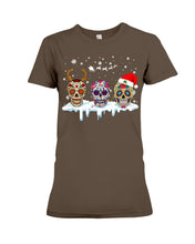 Load image into Gallery viewer, Merry Christmas Three Skulls Christmas T-Shirt Gift Ladies Tee