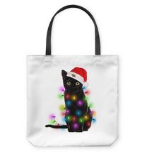 Load image into Gallery viewer, Cat Merry And Bright New Basketweave Tote Bag