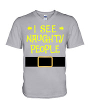Load image into Gallery viewer, Santa Claus I See Naughty People Christmas T-Shirt Guys V-Neck