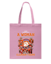 Load image into Gallery viewer, A Woman Loves Clemson Tigers Gift For Fans T-Shirt Basketweave Tote Bag