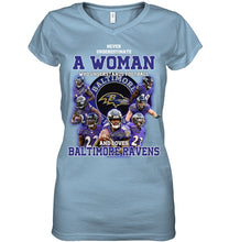 Load image into Gallery viewer, Woman Loves American Football And Baltimore Ravens Gift For Fans Ladies V-Neck