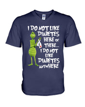 Load image into Gallery viewer, Grinch Funny Quote Don't Like Diabetes Christmas Tee Guys V-Neck