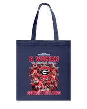 Load image into Gallery viewer, A Woman Loves Georgia Bulldogs Custom Tee Basketweave Tote Bag