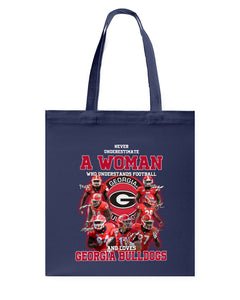 A Woman Loves Georgia Bulldogs Custom Tee Basketweave Tote Bag