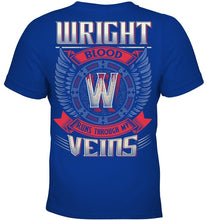 Load image into Gallery viewer, Wright Blood Runs Through Veins Black Quote Name T-Shirt Youth Tee