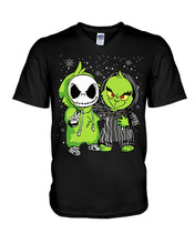 Load image into Gallery viewer, Cute Little Jack Skellington Grinch Best Friend Christmas Gift Shirt Guys V-Neck