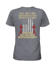 Load image into Gallery viewer, Lived By A Code Back Side T-Shirt Ladies Tee