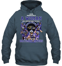 Load image into Gallery viewer, Woman Loves American Football And Baltimore Ravens Gift For Fans Hoodie