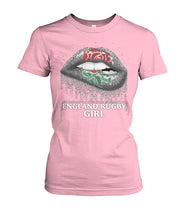 Load image into Gallery viewer, England Rugby Girl Rose Lips Funny Tee Ladies Tee