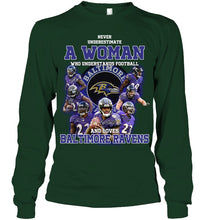 Load image into Gallery viewer, Woman Loves American Football And Baltimore Ravens Gift For Fans Unisex Long Sleeve