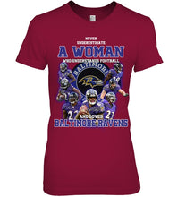 Load image into Gallery viewer, Woman Loves American Football And Baltimore Ravens Gift For Fans Ladies Tee