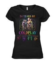 Load image into Gallery viewer, 24 Years Of Coldplay Black T-Shirt Ladies V-Neck