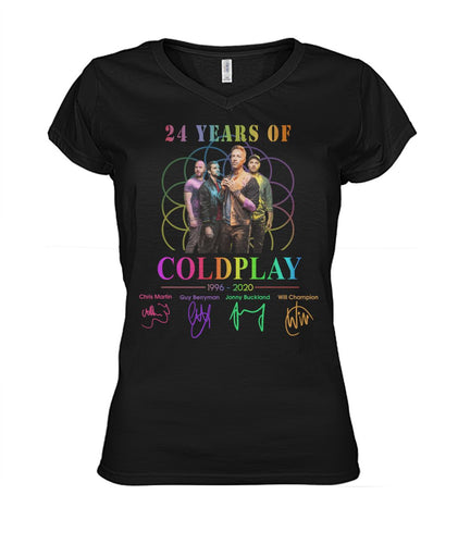 24 Years Of Coldplay Black T-Shirt Ladies V-Neck