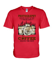Load image into Gallery viewer, Solve Most Problems Camera Map Photography T-Shirt Guys V-Neck
