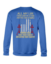 Load image into Gallery viewer, Lived By A Code Back Side T-Shirt Sweatshirt
