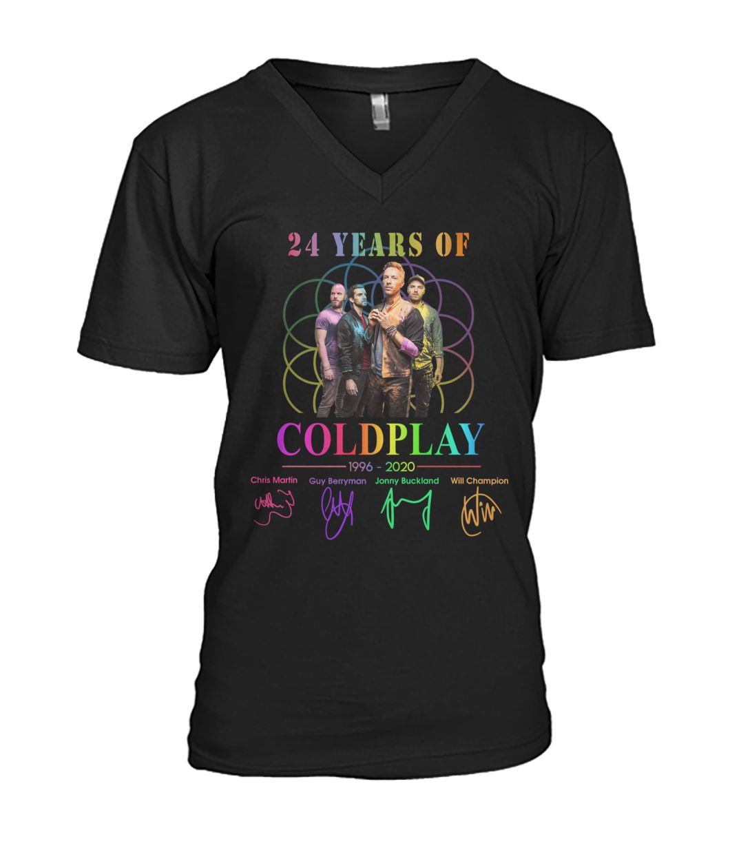 24 Years Of Coldplay Black T-Shirt Guys V-Neck